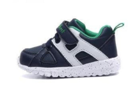 Toddler Breathable Non Slip Velcro Sports Shoes Ages 1 To 3 - navy green lightweight PU upper 3D sole non-slip Velcro toddler shoe for daycare and playground