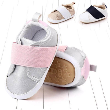 Toddler Casual Sneakers With Non Slip Rubber Sole For Play - pink grey PU low-tube baby shoes with velcro strap, breathable everyday play and nursery footwear