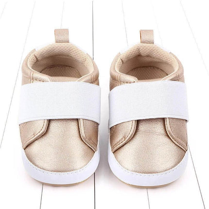 Toddler Casual Sneakers With Non Slip Rubber Sole For Play - gold artificial PU low-tube baby shoes with elastic strap, breathable non-slip soles