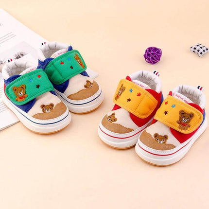 Toddler Cotton Shoes With Cartoon Graffiti For Early Walkers - breathable cotton upper, non-slip PU sole, cute bear design for infants learning to walk