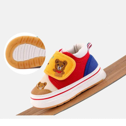 Toddler Cotton Shoes With Cartoon Graffiti For Early Walkers - colorful toddler sneaker with non-slip PU sole and bear patch for first steps