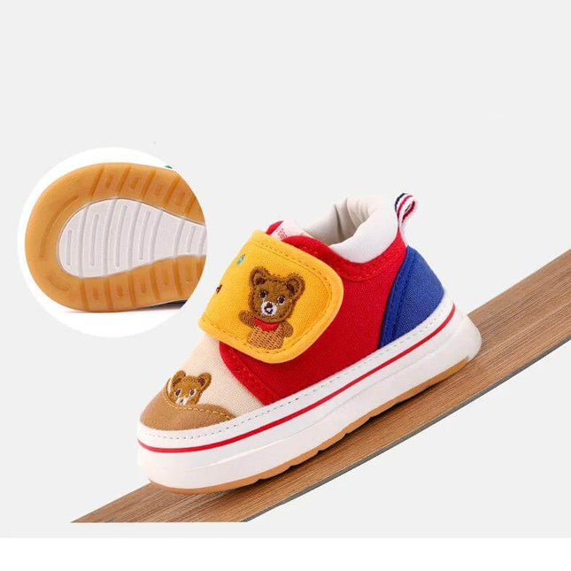 Toddler Cotton Shoes With Cartoon Graffiti For Early Walkers - colorful toddler sneaker with non-slip PU sole and bear patch for first steps