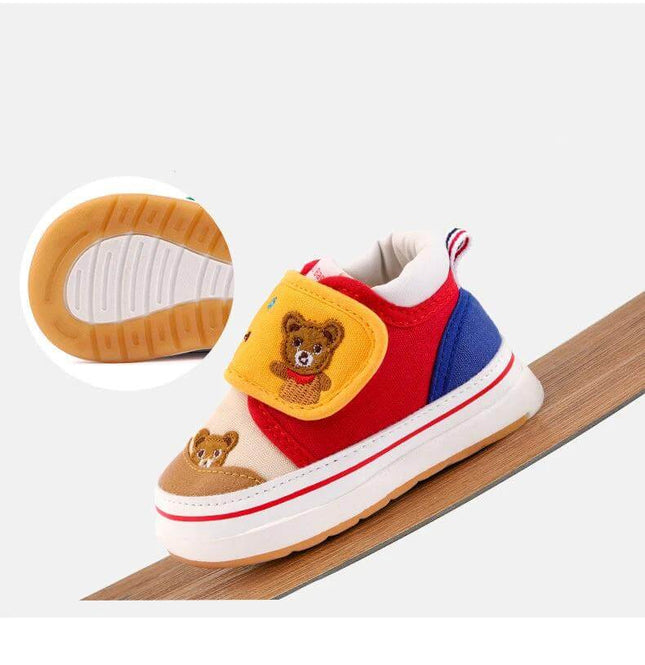 Toddler Cotton Shoes With Cartoon Graffiti For Early Walkers - colorful toddler sneaker with non-slip PU sole and bear patch for first steps