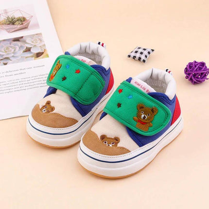 Toddler Cotton Shoes With Cartoon Graffiti For Early Walkers - breathable cotton baby shoes with non-slip PU sole, cartoon bear design for early walkers