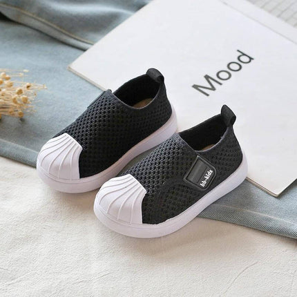 Toddler Kids Non Slip Soft Bottom Casual Stripe Sneakers breathable black striped toddler slip-on shoes with soft PVC non-slip sole