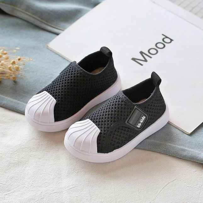 Toddler Kids Non Slip Soft Bottom Casual Stripe Sneakers breathable black striped toddler slip-on shoes with soft PVC non-slip sole
