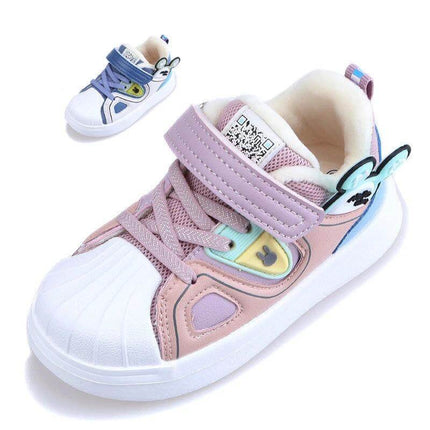 Toddler Quilted Cartoon Sneakers With Velcro Strap pink breathable textile upper, thicker EVA sole, easy Velcro closure for toddlers 1–3