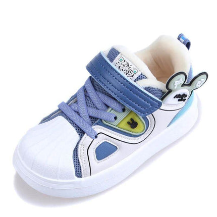 Toddler Quilted Cartoon Sneakers With Velcro Strap - blue toddler sneaker with breathable textile upper, quilted cartoon detail and quick Velcro closure