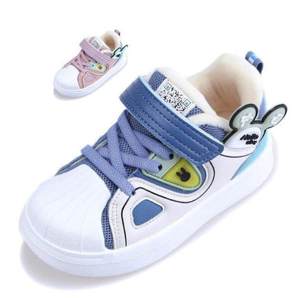 Toddler Quilted Cartoon Sneakers With Velcro Strap - breathable quilted toddler shoe with cartoon print, single Velcro strap and thick EVA sole for first walkers