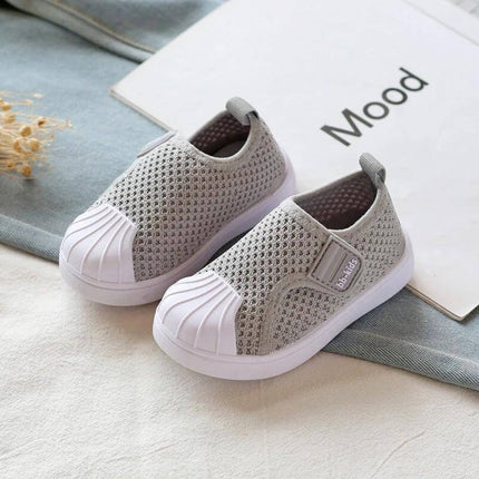Toddler Kids Non Slip Soft Bottom Casual Stripe Sneakers breathable gray mesh slip-on toddler shoes with non-slip PVC sole for play