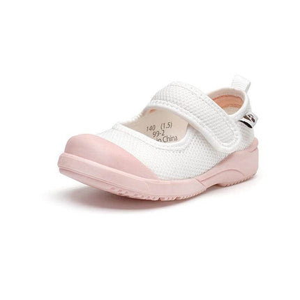 Toddler White Velcro Shoes Size 13cm Breathable Everyday white mesh Mary-Jane style with pink sole and Velcro strap for daycare and light play