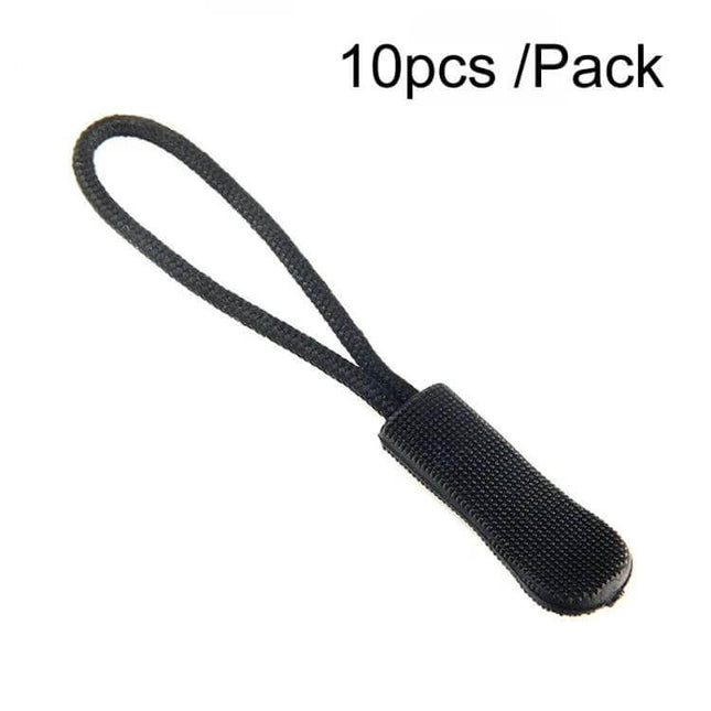 TPU Plastic Zipper Puller, 10-Pack for Jackets and Bags black TPU puller with plastic head and polyester loop for jackets and backpacks