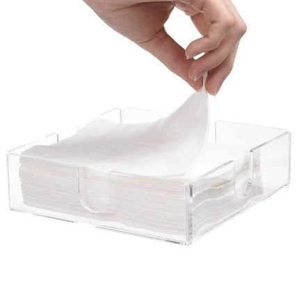 Transparent Acrylic Napkin Stand For Dining Table And Everyday Use - clear 3mm U-shaped napkin holder showing hand lifting a napkin