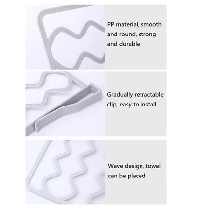 Wardrobe Partition Bars Two Tone White And Gray For Closet Organization - PP wave design, retractable clip for shelves or behind doors, 27.5x25.5cm