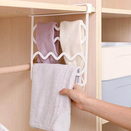 Wardrobe Partition Bars Two Tone White And Gray For Closet Organization – PP towel holder hanging on shelf organizing towels