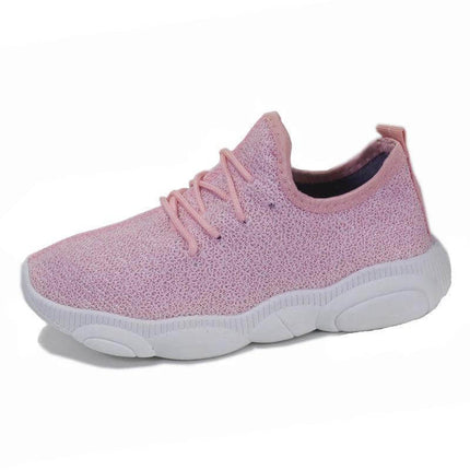 Unisex Kids Sneakers With Wear Resistant Sole And EVA Upper in pink knit, lightweight EVA upper and slip-resistant plastic sole for playground and daily wear