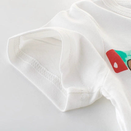 Unisex Kids Short Sleeve T Shirt 3 To 8 Years For Summer white cotton tee with short sleeve and colorful car print