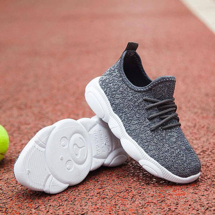 Unisex Kids Sneakers With Wear Resistant Sole And EVA Upper in grey knit, slip-resistant plastic sole for playground and everyday wear