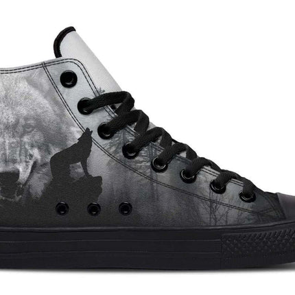 Unisex Printed High Top Canvas Shoes For Everyday Wear with monochrome wolf print high-top canvas, rubber toe cap and memory EVA footbed