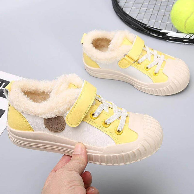 Velvet Toe Shoes For Unisex Casual Everyday Use All Day - unisex beige apricot black artificial leather sneakers with fur lining, letters pattern
