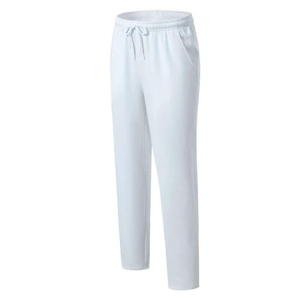 Unisex Multi Sport Running And Table Tennis Pants White - breathable polyester-spandex training pants with elastic waist and drawstring for running and table tennis