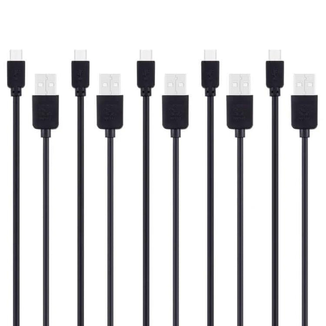 Alt Tag: Universal Smartphone Charging And Sync Cables 5 Pack Durable black PVC micro USB charging and data cables, five-pack for Samsung, LG, HTC, Huawei, Xiaomi