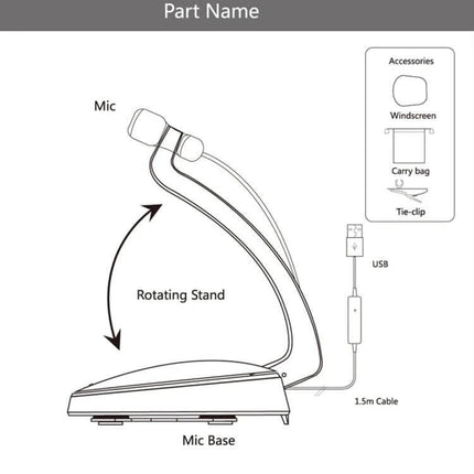 USB Condenser Microphone With Desktop Stand For Streaming on rotating desktop stand with USB cable and accessories