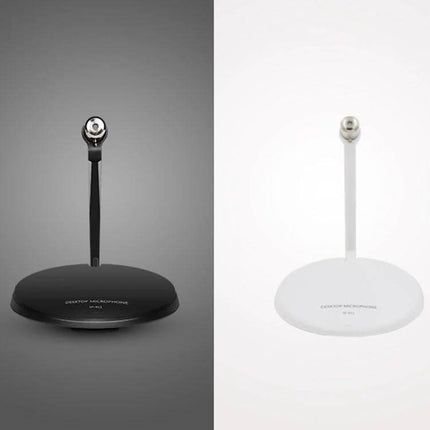 USB Condenser Microphone With Desktop Stand For Streaming on compact desk stand, black and white color options, plug-and-play USB condenser mic
