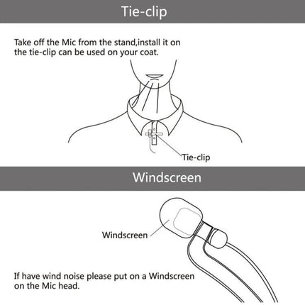USB Condenser Microphone With Desktop Stand For Streaming showing tie-clip and windscreen use on collar and microphone head