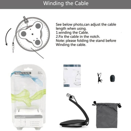 USB Condenser Microphone With Desktop Stand For Streaming on small desk with stand, cable winding diagram and accessories