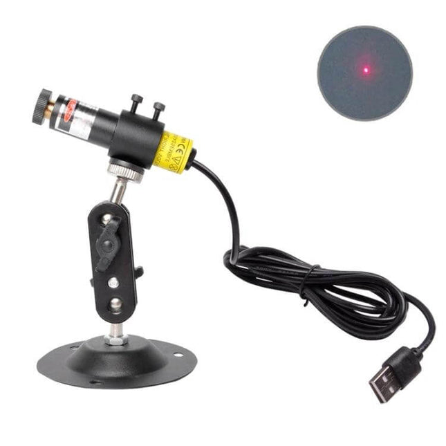 USB Power Laser Positioning Light With Holder For Precise Alignment mounted on 360° bracket with USB cable and red laser dot