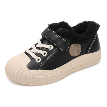 Velvet Toe Shoes For Unisex Casual Everyday Use All Day - black artificial leather low-profile sneaker with beige toe and faux fur lining