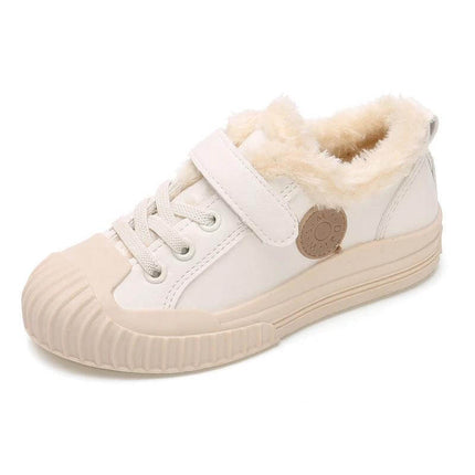 Velvet Toe Shoes For Unisex Casual Everyday Use All Day - beige artificial leather sneaker with fur lining and letter pattern