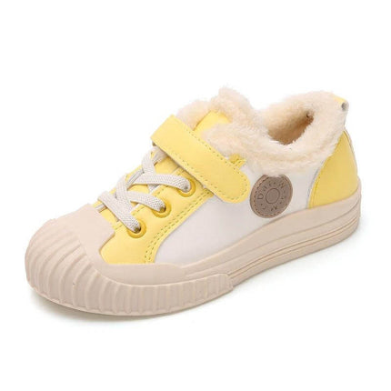 Velvet Toe Shoes For Unisex Casual Everyday Use All Day - beige apricot faux leather low-profile sneaker with letter pattern and plush lining