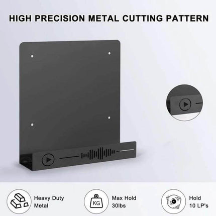Vinyl Record Storage Wall Mounted Display Rack Iron black iron wall-mounted vinyl holder for 10 LPs compact 25x25x6cm heavy-duty corrosion-resistant