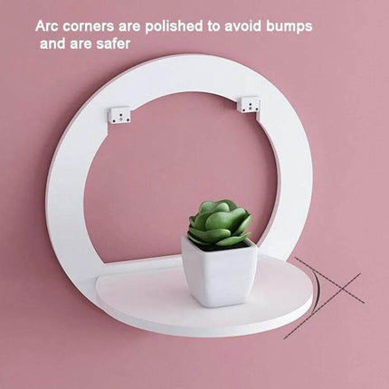 Wall Hanging Shelf For Flower Pot And Storage Square white round wall-mounted shelf holding small potted plant, non-marking hook installation