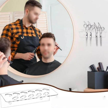 Wall Mounted Acrylic Scissor Organizer Rack For Barbers 11 Holes - clear 3mm acrylic scissor holder mounted beside salon mirror