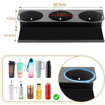 Wall-Mounted Water Bottle Rack 2-Pack For Home Kitchen Use iron wall-mounted rack holds cups bottles and tumblers, slim space-saving design, black