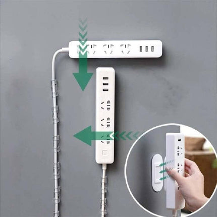 Outlet Holder Wall Mount For Sockets And Routers 10x4x0.7cm mounted on wall holding power strips and organizing cables in living room