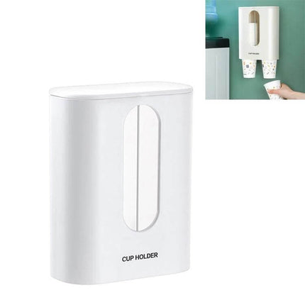 Wall Mounted Paper Cup Dispenser, Double Tube For Easy Cup Access - white ABS double-tube cup holder for office break room
