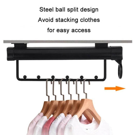 Wardrobe Extendable Push Pull Hanging Rod 12 To 16 Inches For Clothes Rail showing steel ball split design preventing stacking and easy access