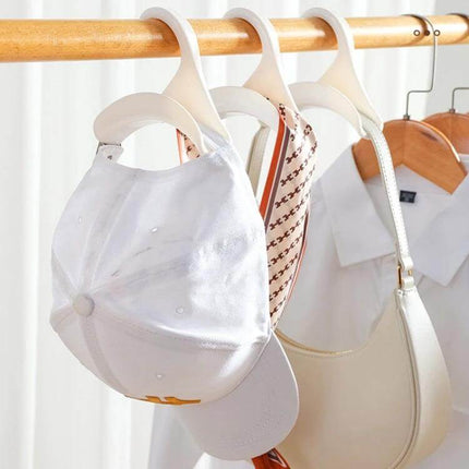 Wardrobe Hat and Scarf Hanger Set, 5-Pack Storage Hooks hanging caps scarves and small bags on a closet rod for compact organization