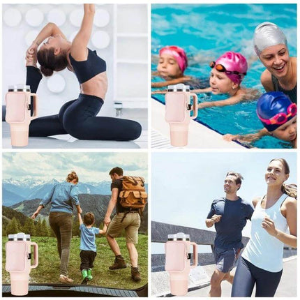 Water Cup Side Pocket Zipper Bag For 40oz Tumbler On The Go attached to tumbler for hands-free storage during yoga, swimming, hiking, running