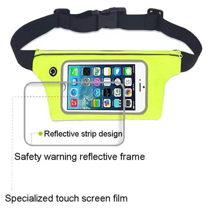 Cell Phone Waist Pack Waterproof for Outdoor Running - neon yellow Lycra waist belt with touch-screen window, reflective strip and secure zipper pocket