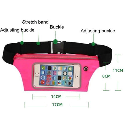 Cell Phone Waist Pack Waterproof for Outdoor Running - pink Lycra waist pack with touch-screen window, adjustable buckle and waterproof design