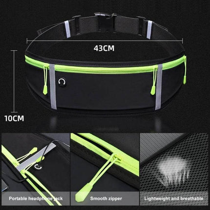 Outdoor Waterproof Belt Bag For 7 Inch Phone Waist Pack - black waterproof waist pack with neon zipper, headphone jack, smooth zipper and breathable backing