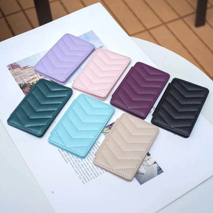 Wave Pattern Card Bag For Phone With Card Slots Everyday Use - slim PU leather adhesive card holder in assorted pastel and dark colors