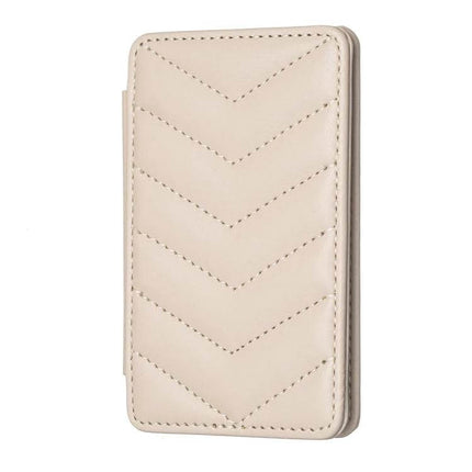 Wave Pattern Card Bag For Phone With Card Slots Everyday Use - slim beige PU leather card bag with magnetic snap and adhesive back