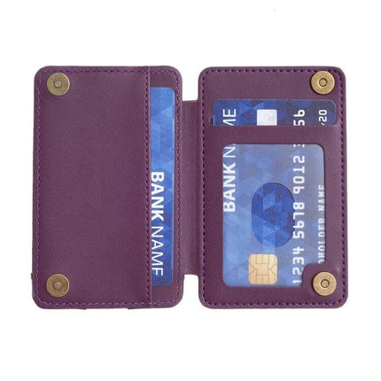 Wave Pattern Card Bag For Phone With Card Slots Everyday Use slim purple PU leather card wallet with magnetic snap and adhesive back attached to phone case