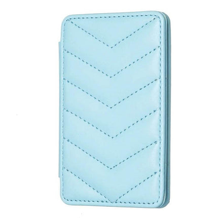 Wave Pattern Card Bag For Phone With Card Slots Everyday Use slim light blue PU leather wallet with chevron stitching and magnetic snap